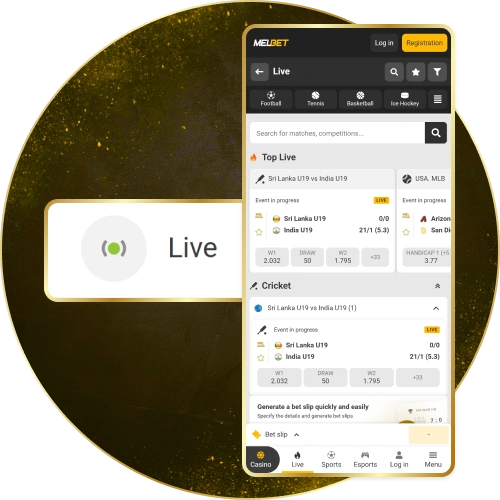 Access live betting instantly through the Melbet app during every sporting event.