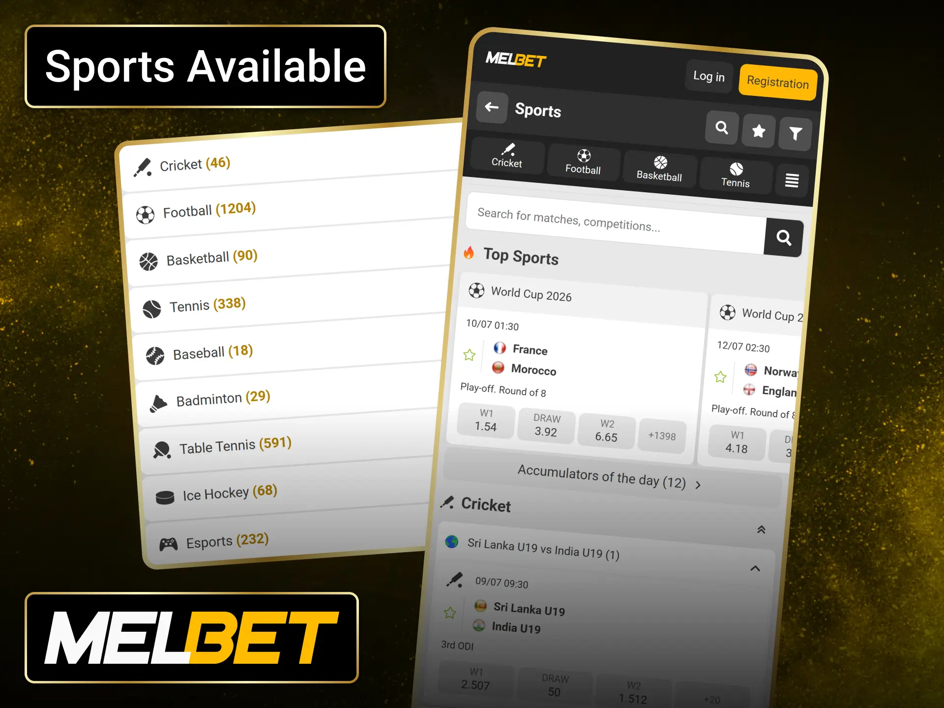 Explore sports available through the Melbet betting app across major competitions.