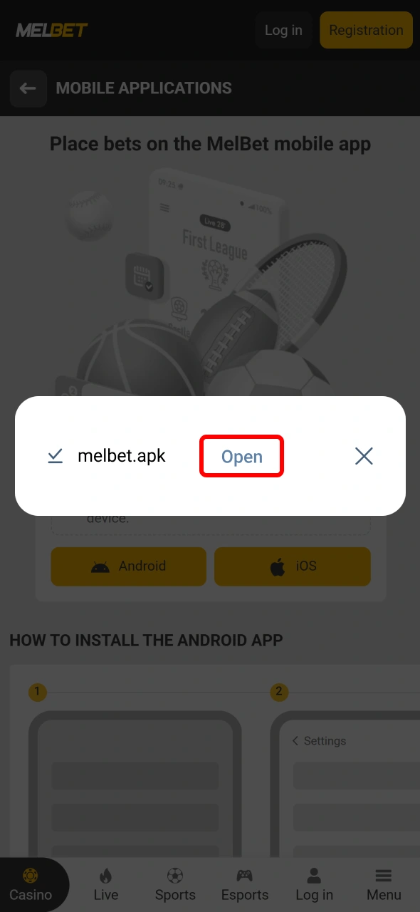 Open the downloaded Melbet application and access the Aviator game.