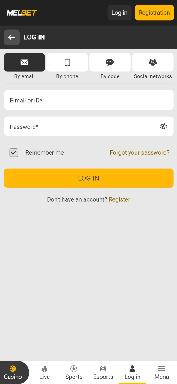 Log into your Melbet account before placing cricket betting selections.