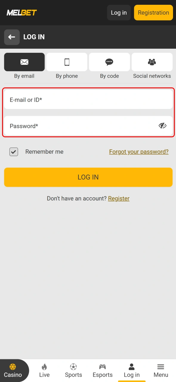 Enter your Melbet account credentials carefully for secure authentication.