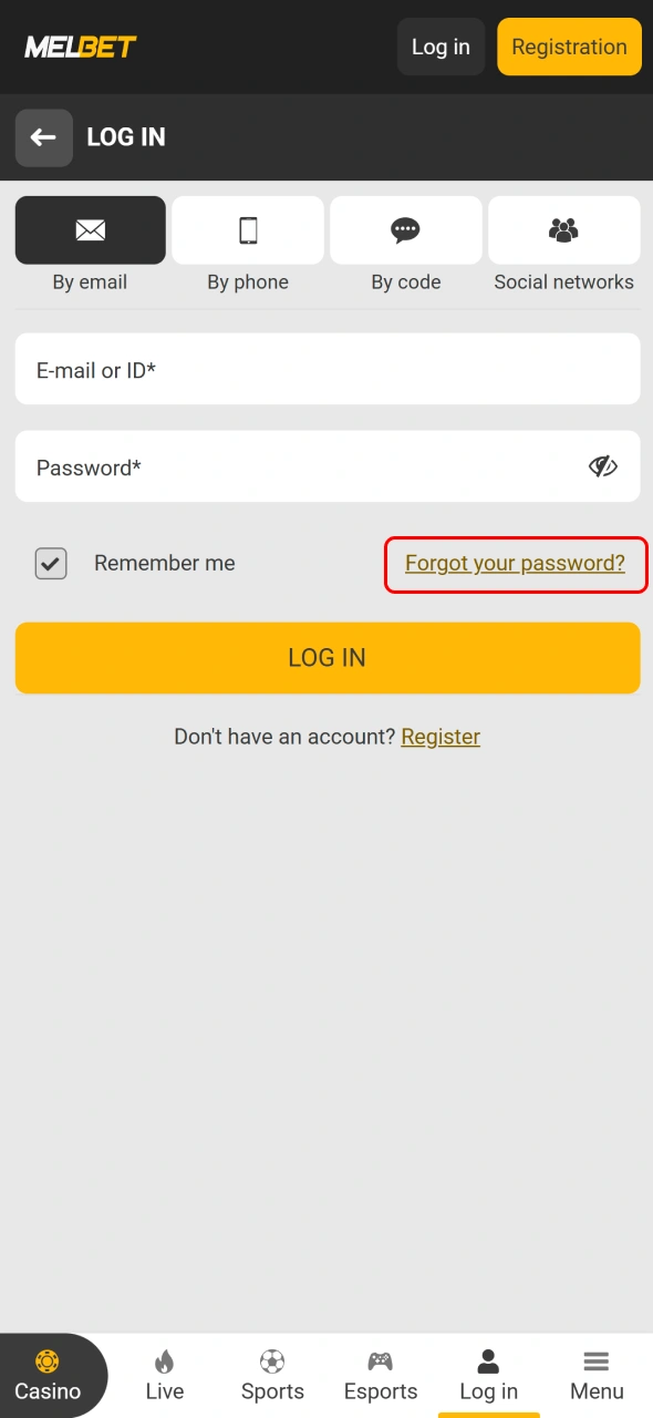 Select the forgot password option on Melbet to begin account recovery.