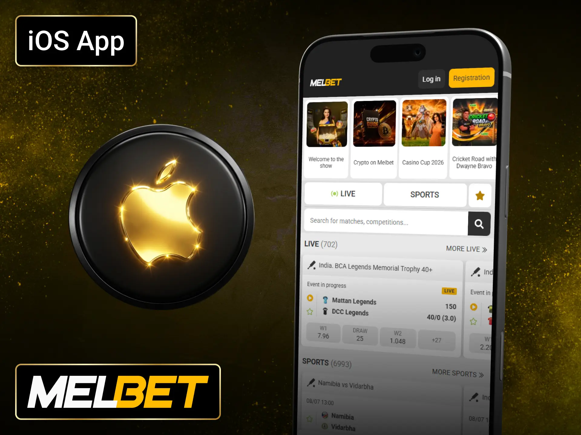 Install the Melbet iOS application and access betting through your Apple device.