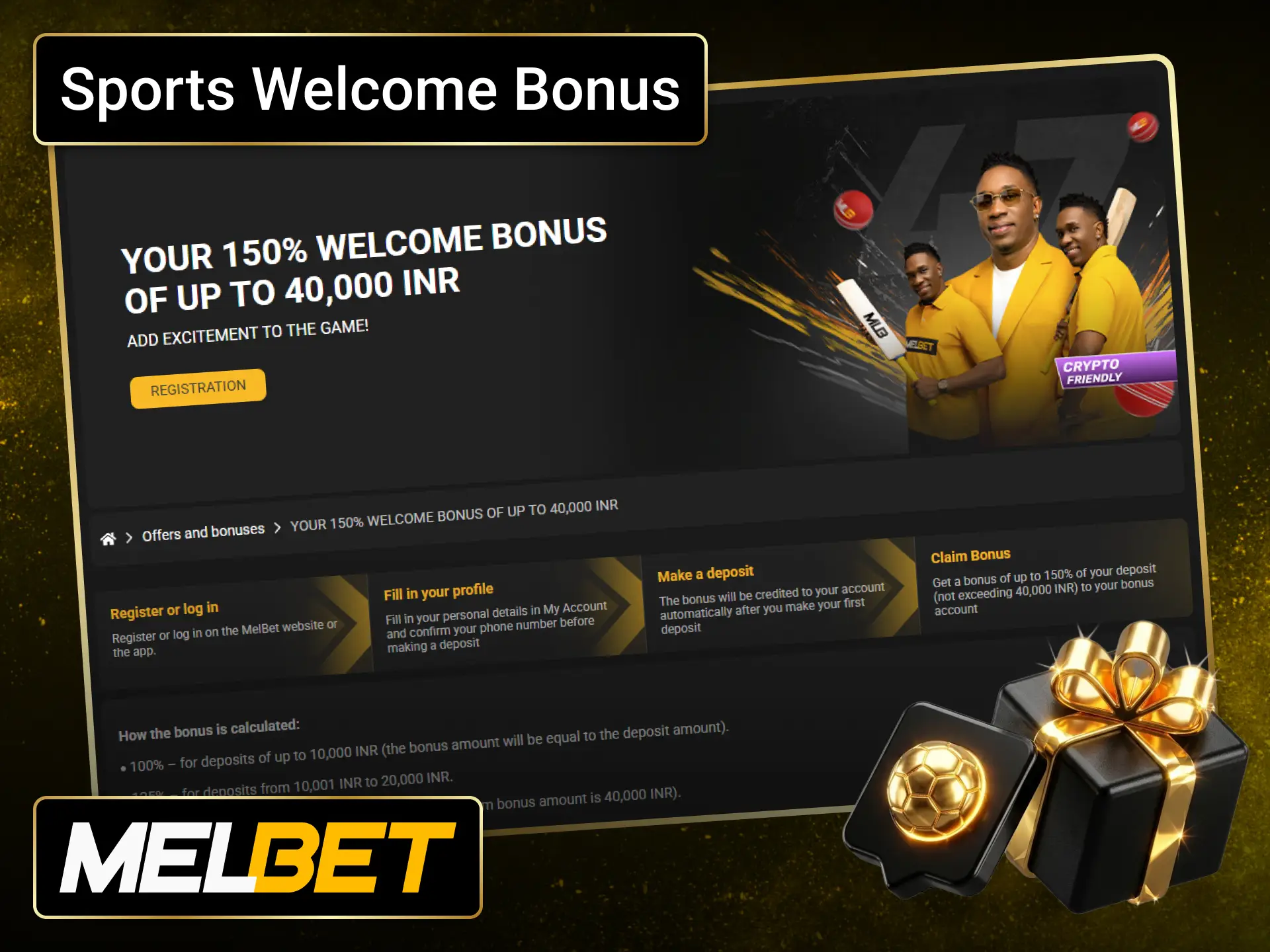 Place your first betting selections using the Melbet sportsbook welcome promotion.