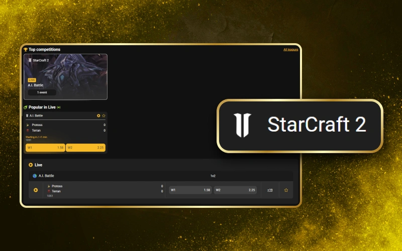 Follow StarCraft tournaments and place betting selections using Melbet sportsbook.