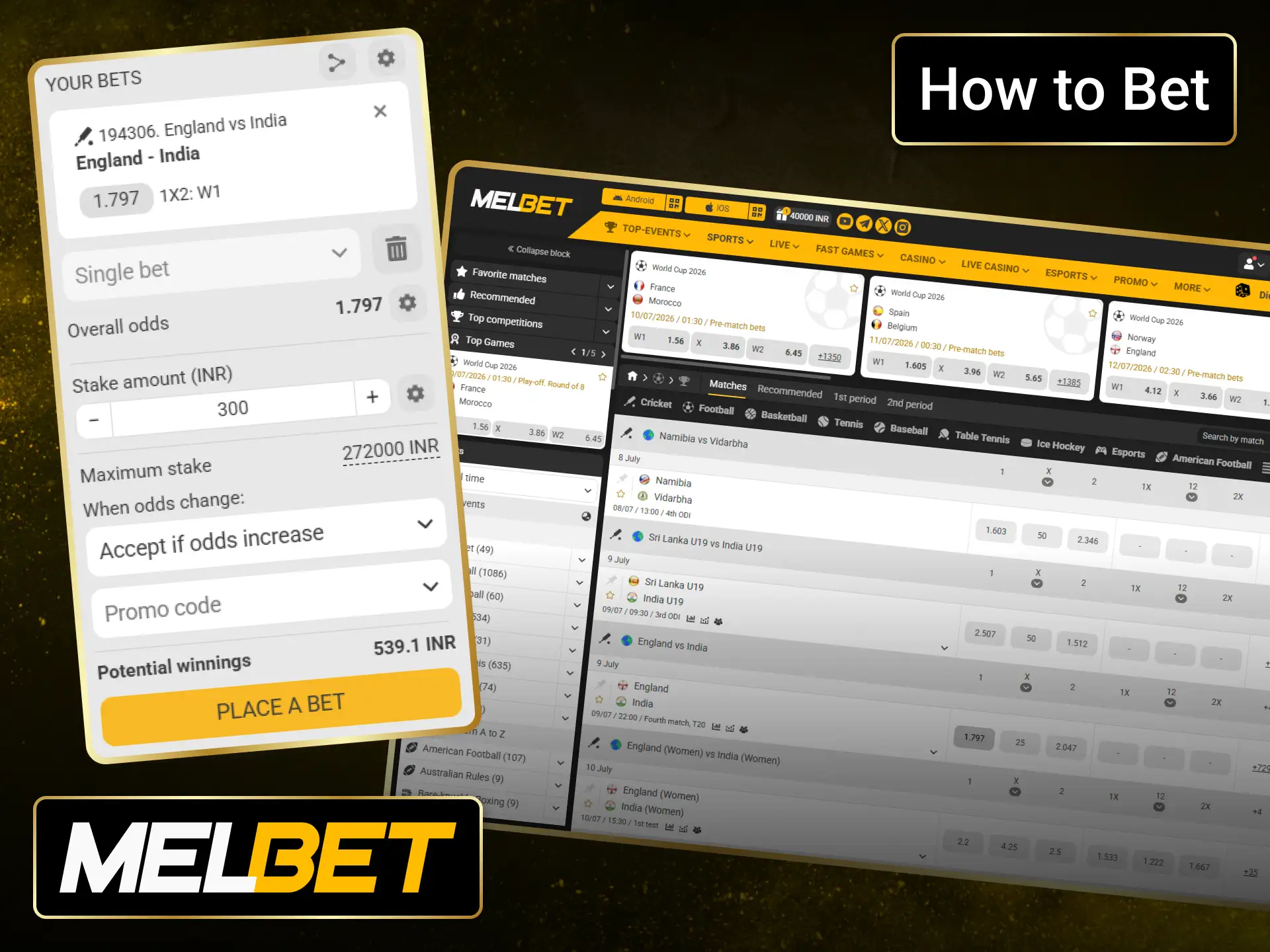 Follow the Melbet betting process and place your first wager with ease.