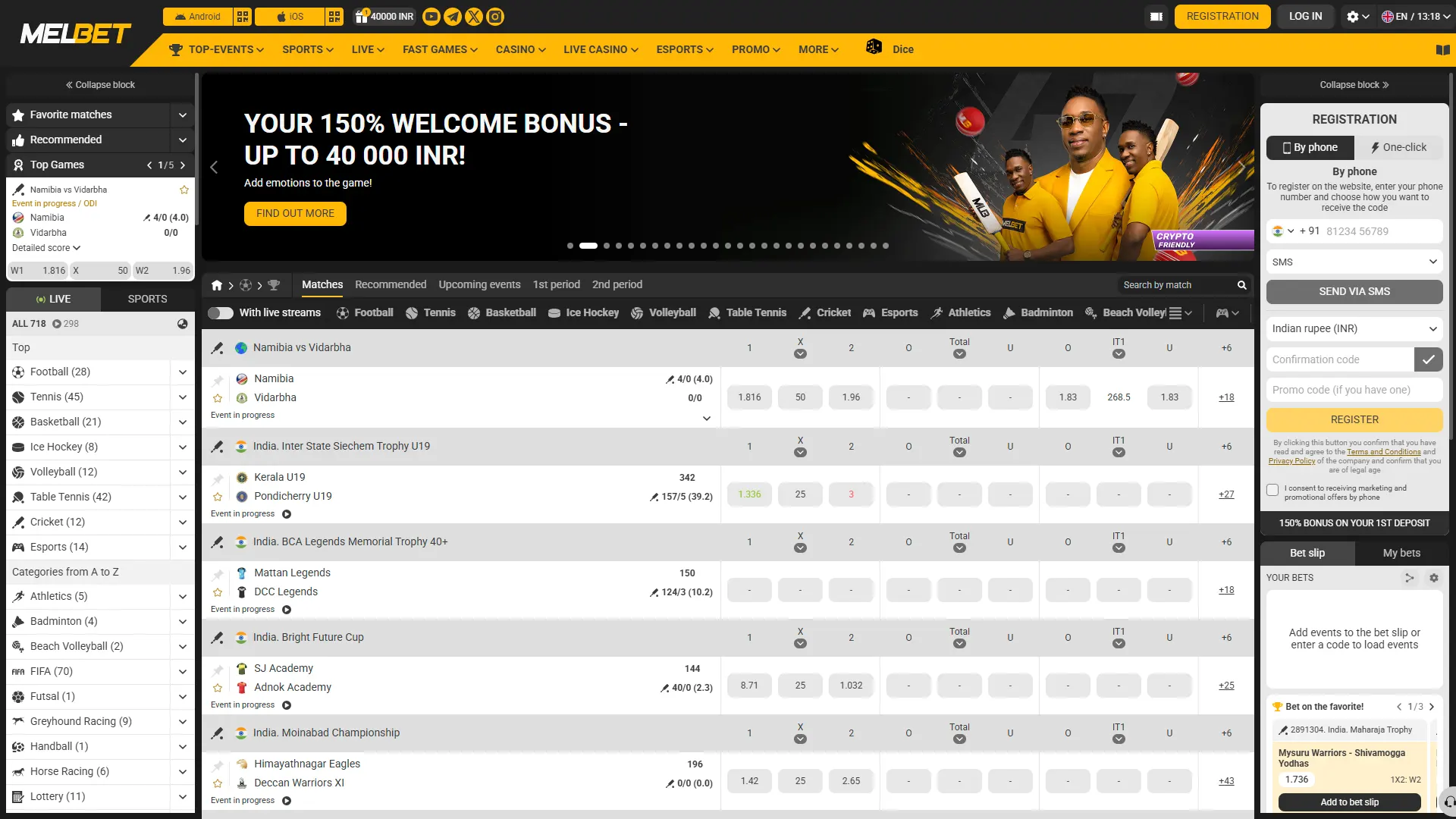 Browse the Melbet homepage and quickly discover betting and casino options.