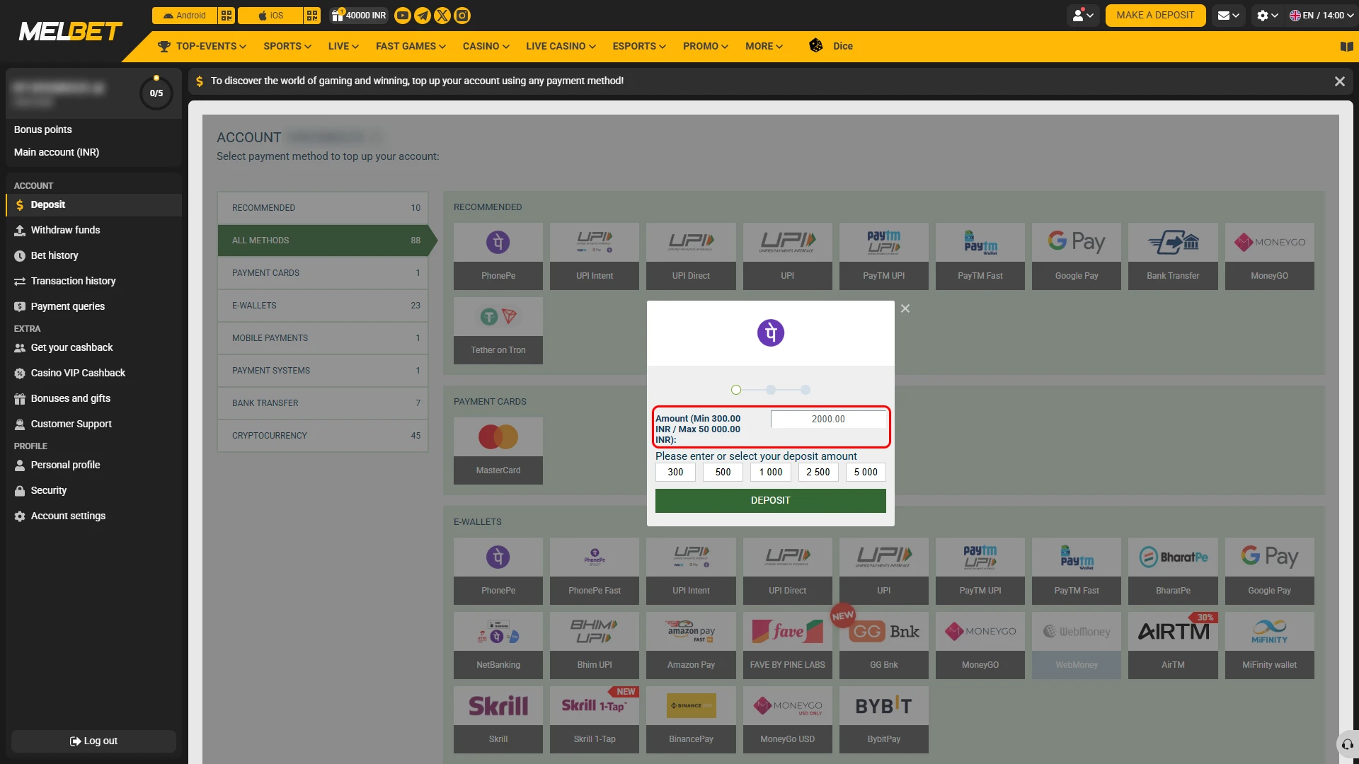 Provide transfer and payment details for successful Melbet bonus code activation.