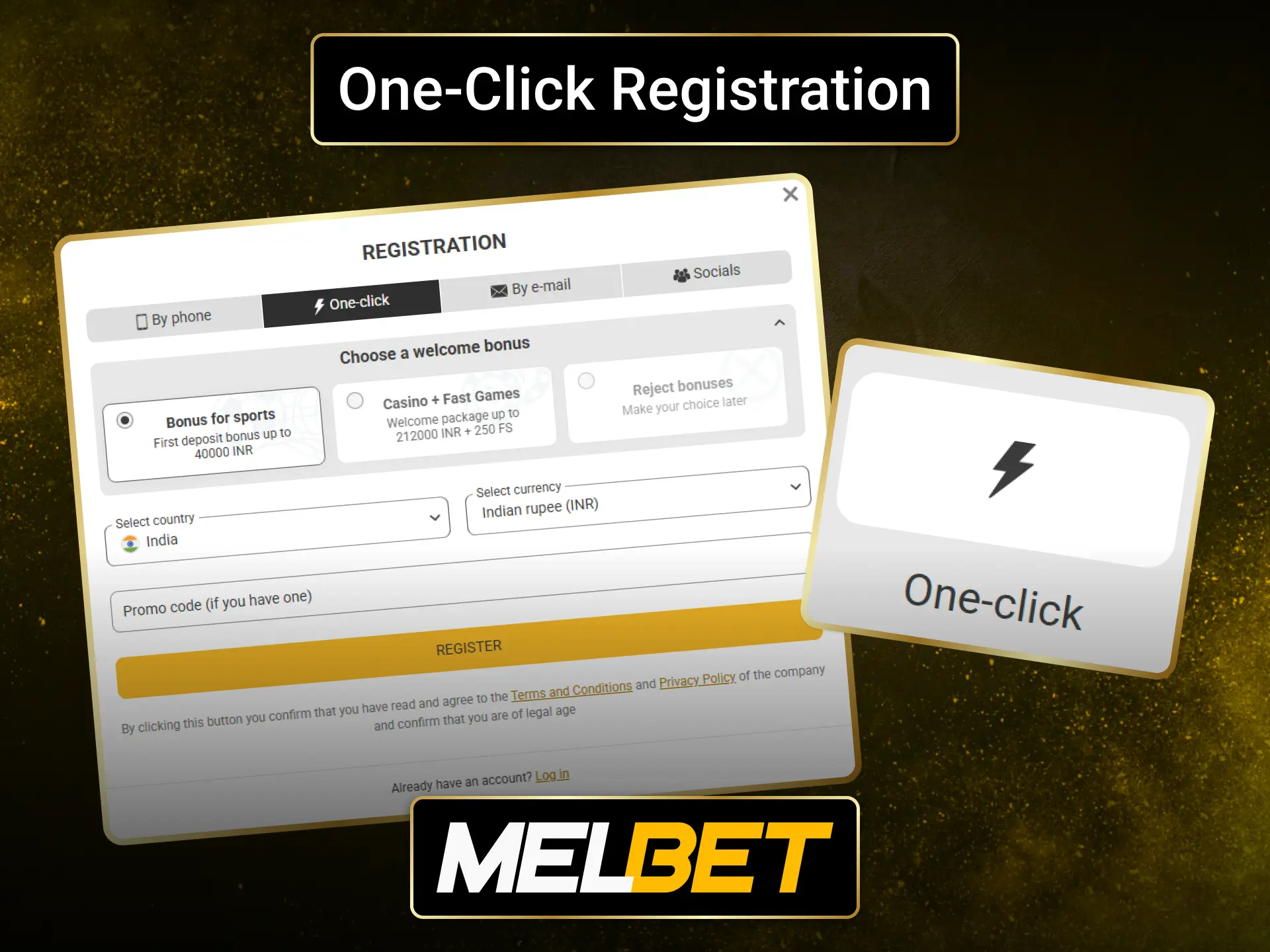Create a Melbet account instantly using the convenient one-click registration option.