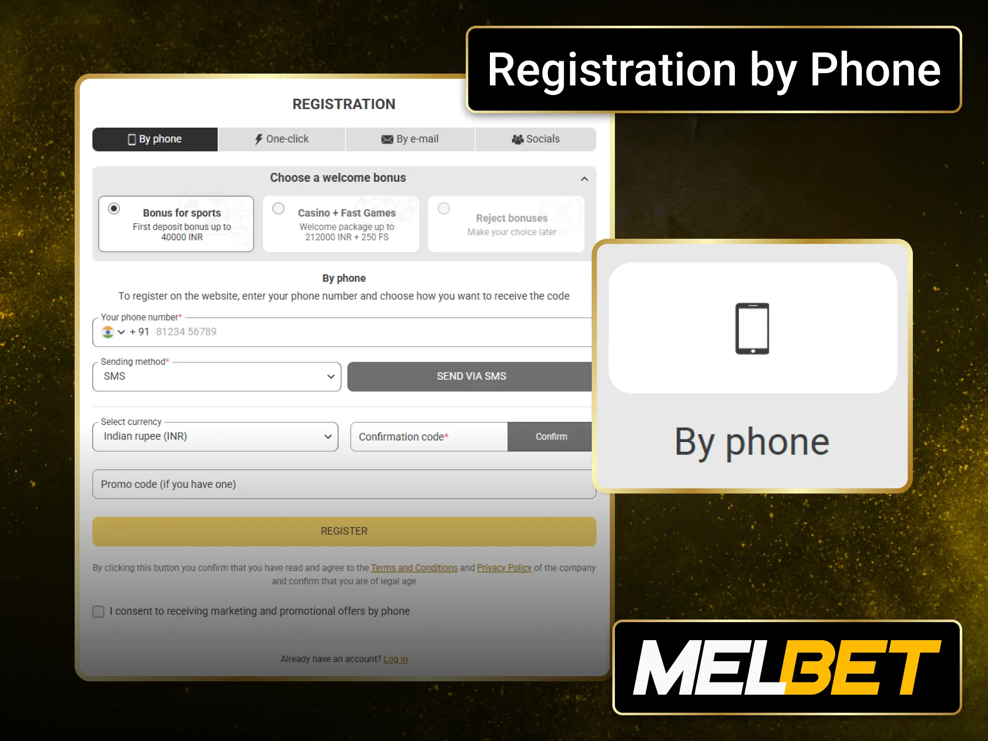 Register with Melbet using your phone number for quick account access.