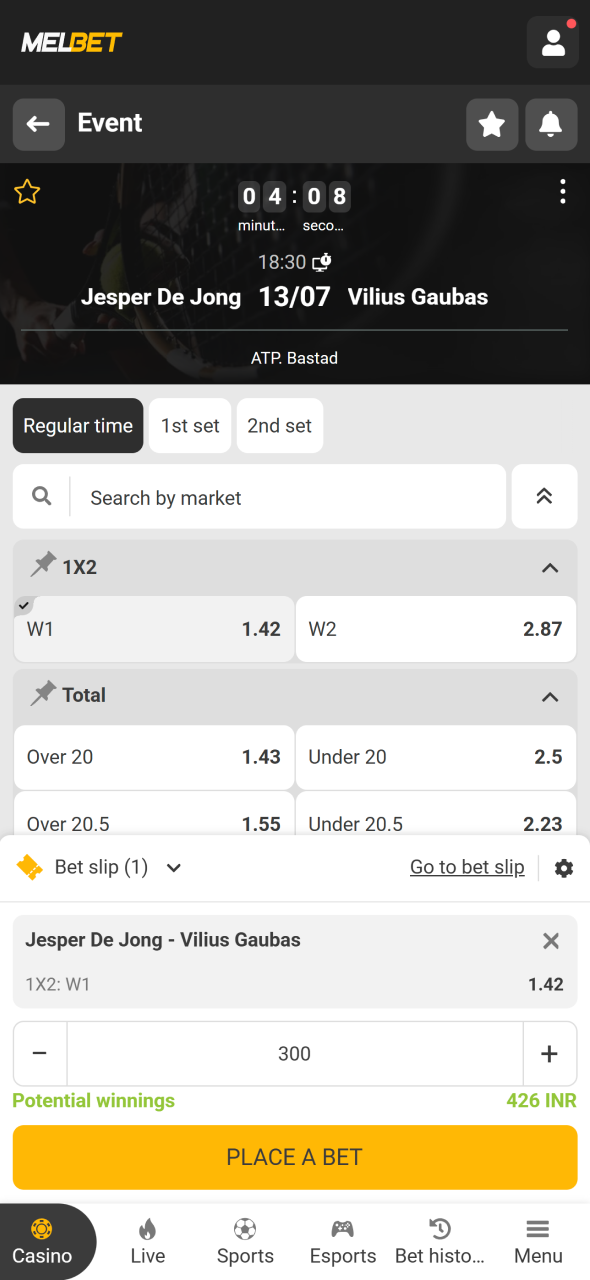 Place your tennis bet with Melbet and follow the action live.